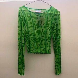 Y2K NEW Green vintage tie dye mesh long sleeve top